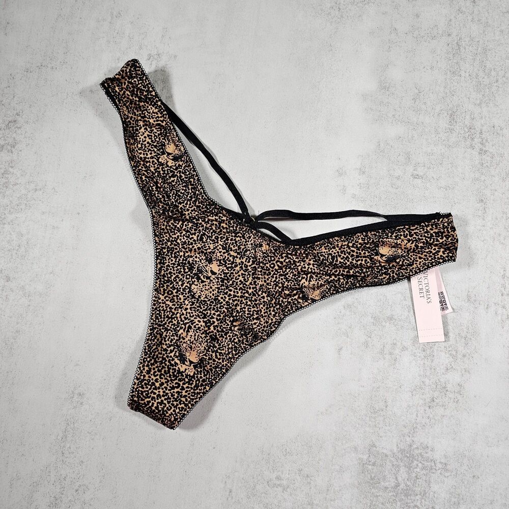 Victoria's Secret VERY SEXY Leopard High Leg Thong Panty with Cat Charm, Size L